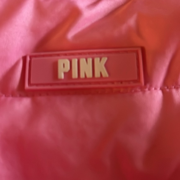 PINK tote bag; 16 inches long 7 inches tall. Has a detachable shoulder strap. - Picture 2 of 4